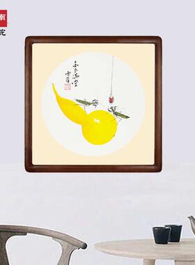 葫芦画福禄斗方手绘国画柿子事事如意玄关挂画装饰画餐厅画花鸟画