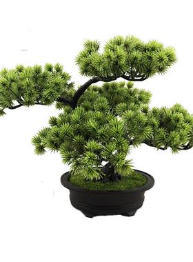 模拟假树盆栽绿色植物新中国风欢迎松树塑料假花盆景植物室内装饰
