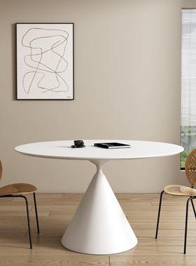 意式极简餐桌奶油风岩板圆形餐桌家用现代简约小户型饭圆桌椅组合