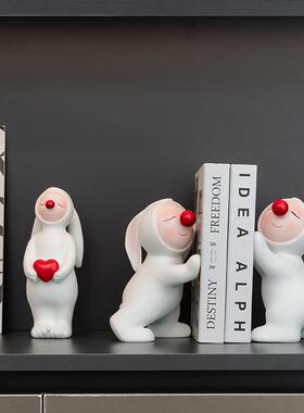 可爱兔子书挡摆件书酒柜客厅假儿童书房书架柜桌面立TT4819T0架家