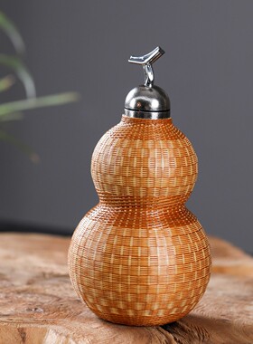 纯钛葫芦杯保温杯竹编钛杯国风手工编织杯便携酒壶水壶高颜值泡茶