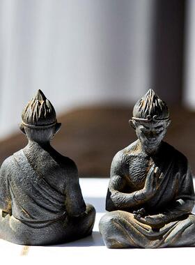 精致小鱼缸造景斗战圣佛齐天大圣桌面孙悟空猴子铸铁家居禅意摆件