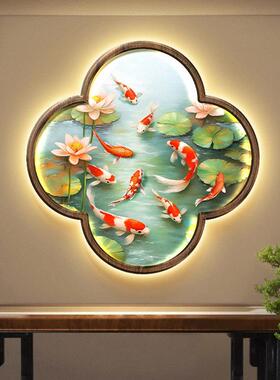 新中式鱼图玄FM860247装饰画荷花画梅花形走廊挂画假窗关户茶室景