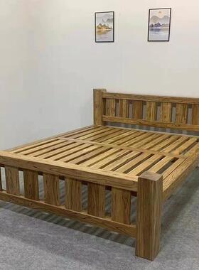 北方老榆床木实床简约大料GDF储物箱体床单人硬板卯双木人床榫厂