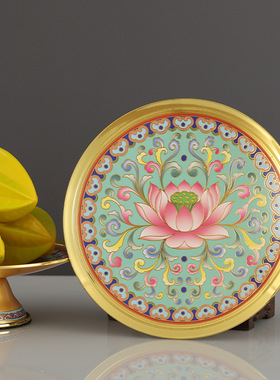 铜供果盘家用佛堂贡盘水果盘观音财神爷供果盘佛前上贡果碟摆件