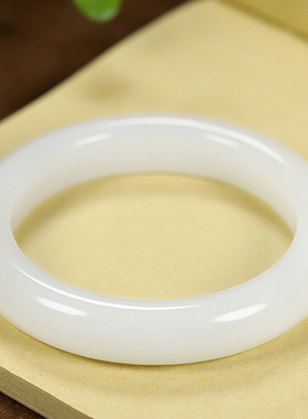 【滚滚来财】收藏和田玉羊脂白玉宽条手镯 玉镯内径55mm重58.9克