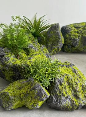 彷真苔藓石头造景绿植假山青苔泡沫假石景观石拍摄道具婚庆舞台墙
