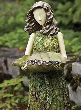 新款直销童话森林女孩喂鸟器树脂工艺品户外花园雕像庭院草坪装饰