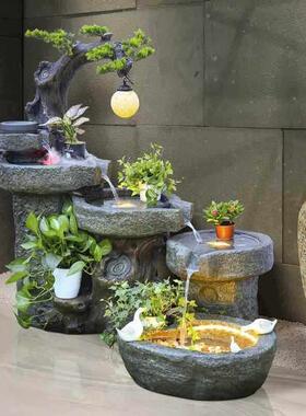 中式瑞兽镇水兽摆件循环流水器鱼缸造景蚣蝮吐水景观庭院客厅装饰