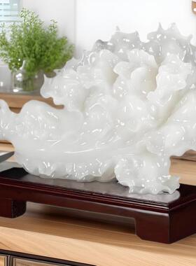 式大号白菜摆件带座办中公室客厅装饰天玉石白玉底白菜百财然如意