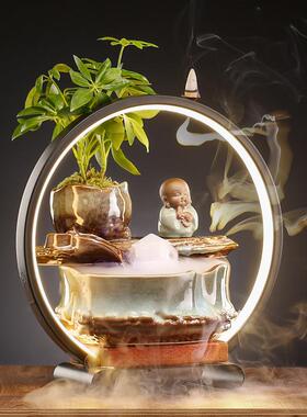 新中式陶瓷鱼缸循环流水转运生财桌面喷泉创意摆件开业乔迁送礼