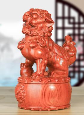 站鼓狮子花梨黑檀木雕刻摆件一对工品家居客艺厅公司店铺装饰摆设