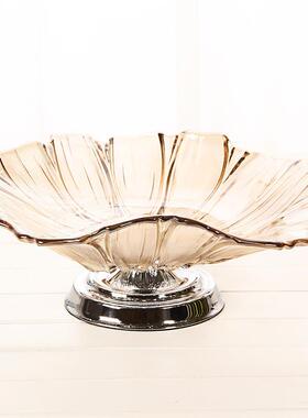 水果盘欧式轻奢现代家用客厅茶几餐桌玻璃摆件大号直径40cm果盘