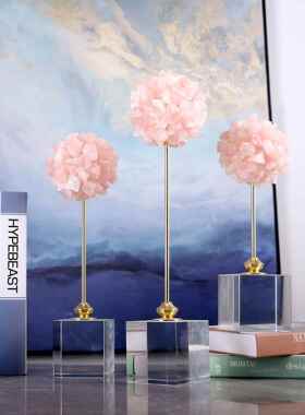 粉现代简天约然色水晶花球家水晶底座摆件W0269居卧室客厅软装装