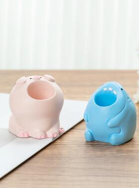 卡通可爱女生笔架笔筒学生桌面办公室创意收纳简约多巴胺抽象摆件