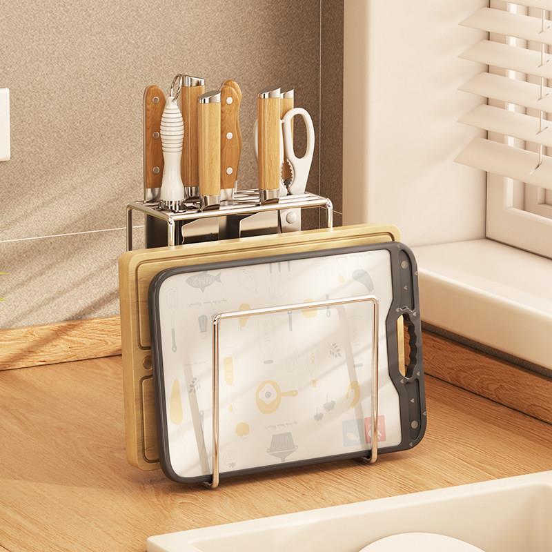 304 stainless steel knife holder, chopstick cage, integrated thickened kitchen storage rack, household cutting board, chopping board, vegetable knife storage layer