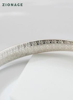 高档99足银手镯女款光9面十字架银镯子夕节妈妈手纯饰礼品推拉手