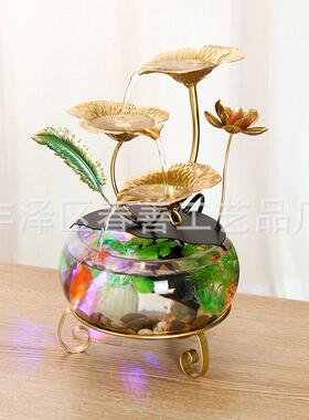 简约工桌铁面玻璃鱼缸摆CQG件头流水摆件电视柜前台源厂艺家居装