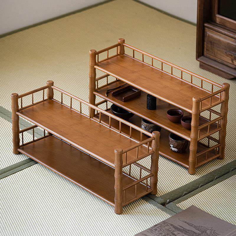 Universal household environmentally friendly bamboo surface tea room home cup tea pot tea set storage shelf display rack table display rack