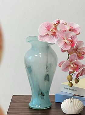 法式中古蓝色仙女透明玻璃花瓶客厅玄关插花水养花器摆件家居装饰