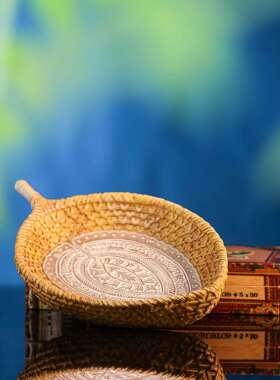 简约风仿亚麻草木编制篮子桌面小摆件收纳家居物品餐桌电视柜装饰