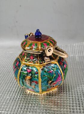 古玩铜器收藏:珐琅彩酒壶,器型厚重,古玩家居创意礼品工艺