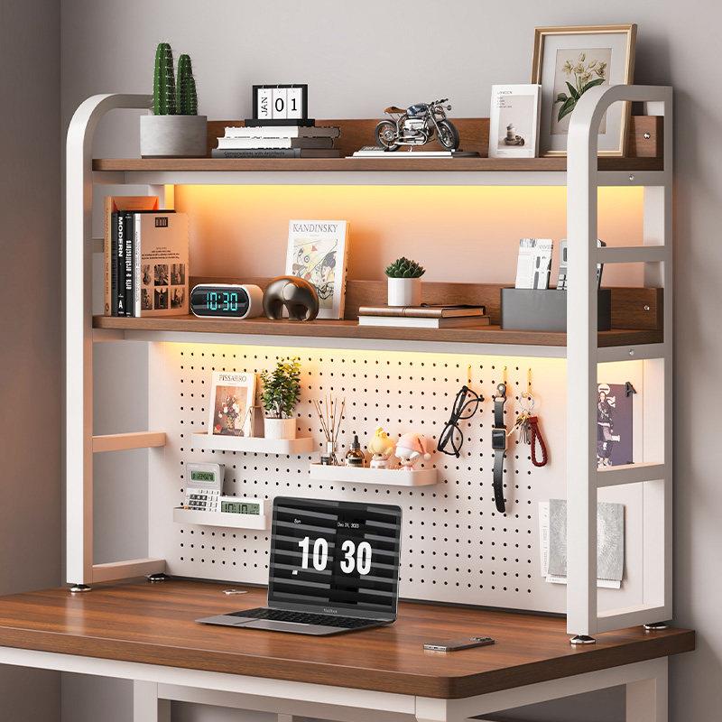 Desktop storage rack multi-layer storage iron rack computer desk storage rack desktop hole board solid wood bookshelf