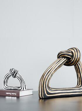 现代简约三角形条纹绳结抽象摆件售楼处轻奢雕塑极简软装饰品摆设