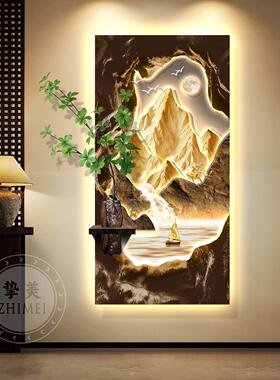 日照金山入户玄关装饰画高级感墙壁灯画新中式正对门走廊过道挂画