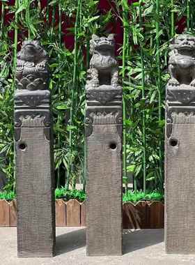 青石拴马桩石雕仿古狮子貔貅金蟾拴马柱中式庭院祥云石柱装饰摆件