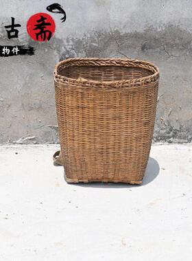 农村老式竹篮子复古怀旧手提篮竹筐子元宝篓民宿装饰摆件影视道具