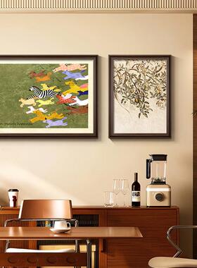 中古风高级感客厅装饰画快乐小马餐厅背景墙挂画绿色风景卧室壁画