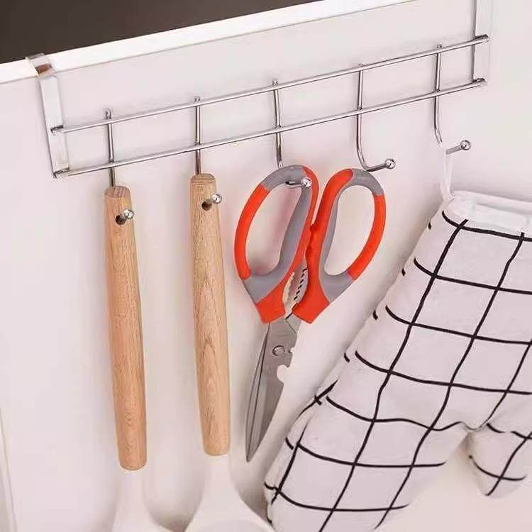 不锈钢整体橱柜门背5连挂钩置物卡夹钩 厨房免打孔锅铲汤勺收纳沥,淘宝优惠券,粉丝福利购,淘宝优惠卷