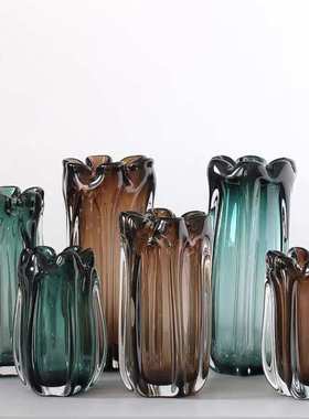 器酒店玄关现代琉璃插花花瓶玻璃花色高级餐桌装饰品客厅感咖轻奢