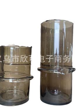 现代简约棕色不规则口部缠带直筒玻璃花瓶售楼处样板间装饰摆件