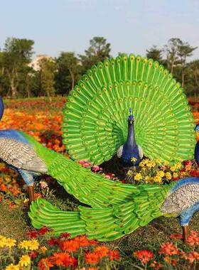 户摆外园仿林景观公园绿化造景树脂工艺品真孔雀件玻璃动物1374-1