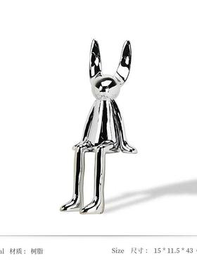 正品售现代简约轻奢金色银色坐兔子摆件样姿板处间酒店书房楼软装