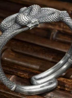 高档立体蛇形手镯手工饰品浮雕眼镜蛇形属相手工宽手镯男女开口