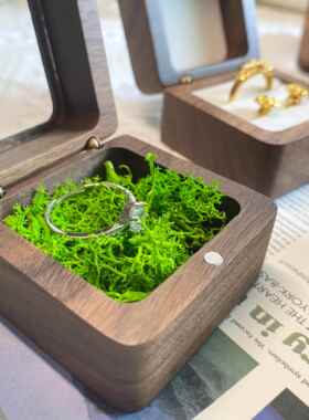 高档求婚戒指盒木制耳首盒黄金放珠饰宝收纳耳针存可携式饰覆古饰