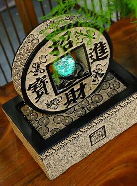 中装式桌面流水摆件公室前台MGW招财进宝水晶球饰水办客景厅书房