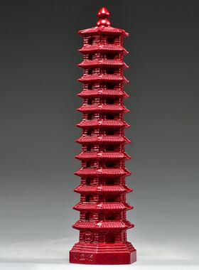 红色桃木文昌塔摆件实木十三层九层文昌塔客厅玄关书房装饰工艺品