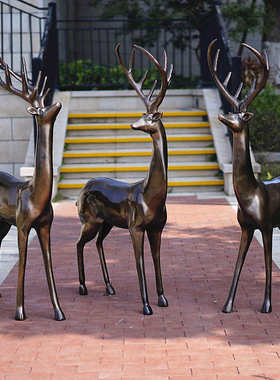 户外卡通仿铜鹿摆件玻璃钢园林景观雕塑庭院商场产品美陈装饰小品