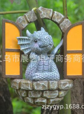 直销新款跨境小龙雕像门窗摆件手工卡通动物花园装饰品挂件工艺品