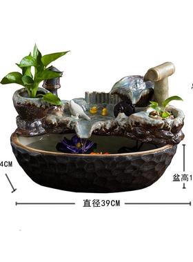 高档陶瓷流水摆件客厅水风轮招器财水景喷泉玄关业装饰招财店铺开