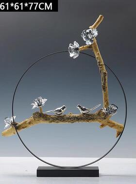 日本进口创意新中式铁艺仿真木工艺品摆件招财鸟风水玄关办公室装