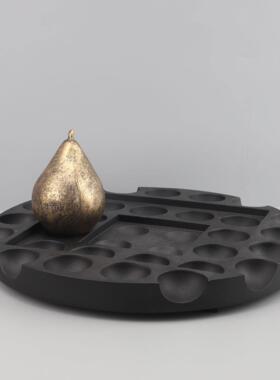 现简约黑色洞洞果盘摆件客厅样板间茶几玄关桌面家居装饰品