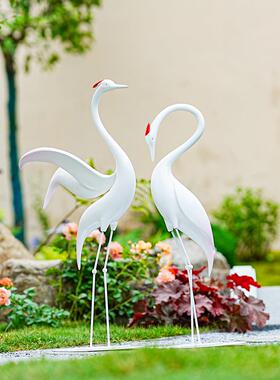 抽象仙鹤落地雕塑摆件丹顶鹤水池庭院造景玻璃钢彷铜鹿园林装饰品