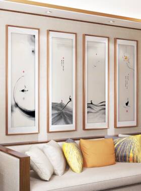 梅竹菊四联兰画新中式民宿酒店客厅沙装画饰茶室发挂画花鸟AEV四