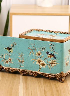 美式工树脂平抽抽家用纸艺巾1004盒创意家遥居控器桌面侧收纳客厅