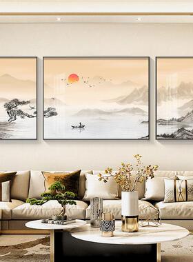 新中式2026客厅装饰画沙发背景墙挂画三联画山水画高级感大气壁画